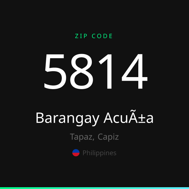 Shareable ZIP code 5814 card for Barangay Acuña, dark theme