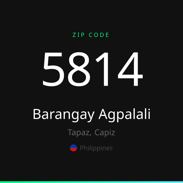 Shareable ZIP code 5814 card for Barangay Agpalali, dark theme