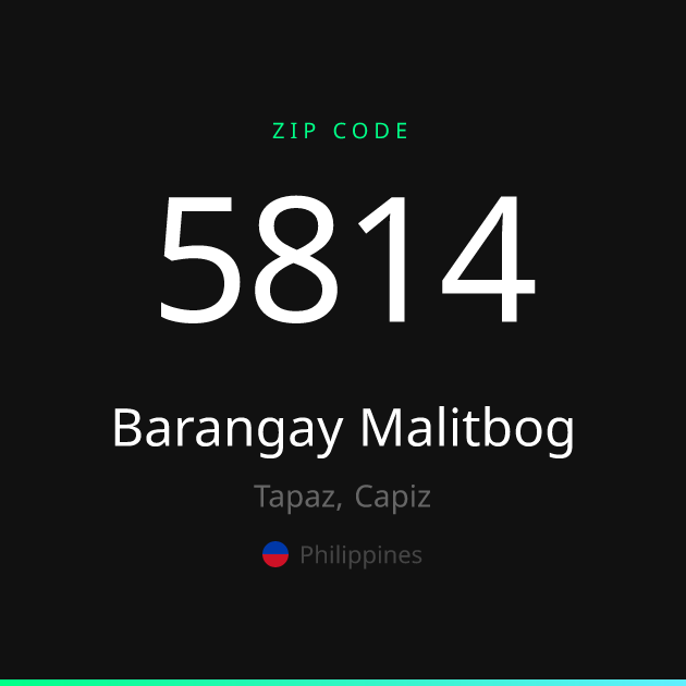 Shareable ZIP code 5814 card for Barangay Malitbog, dark theme