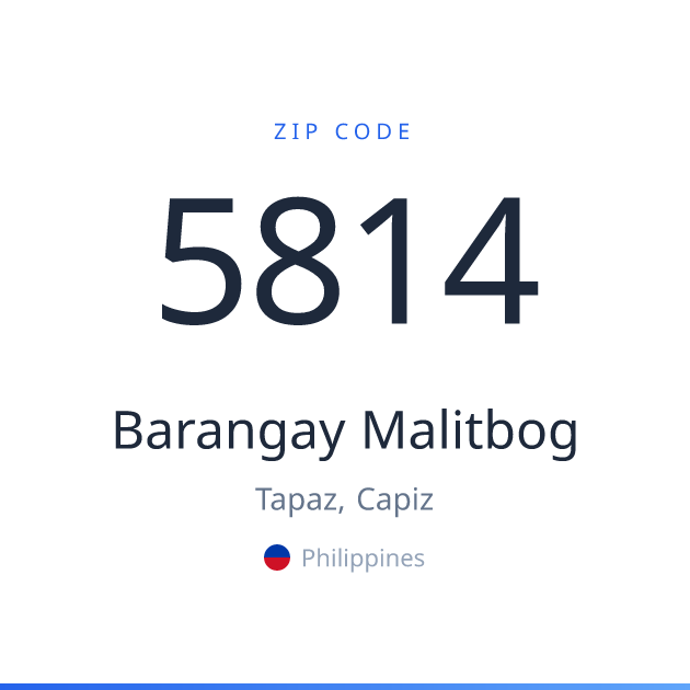 Shareable ZIP code 5814 card for Barangay Malitbog, light theme