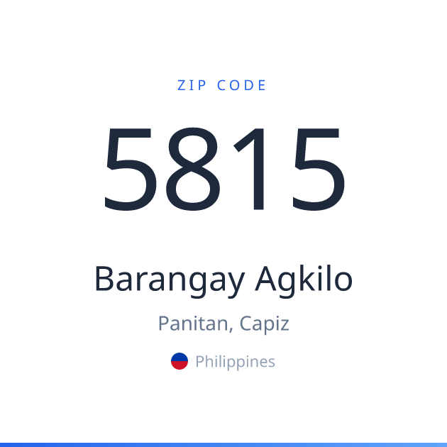 Shareable ZIP code 5815 card for Barangay Agkilo, light theme