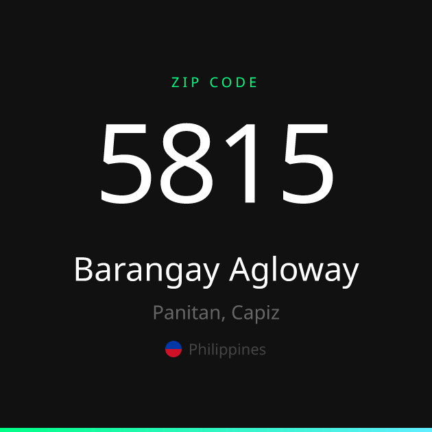 Shareable ZIP code 5815 card for Barangay Agloway, dark theme