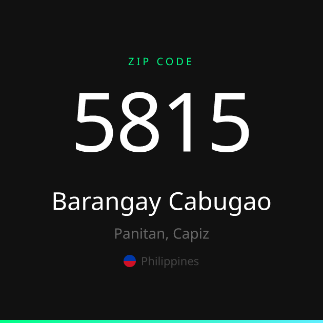 Shareable ZIP code 5815 card for Barangay Cabugao, dark theme