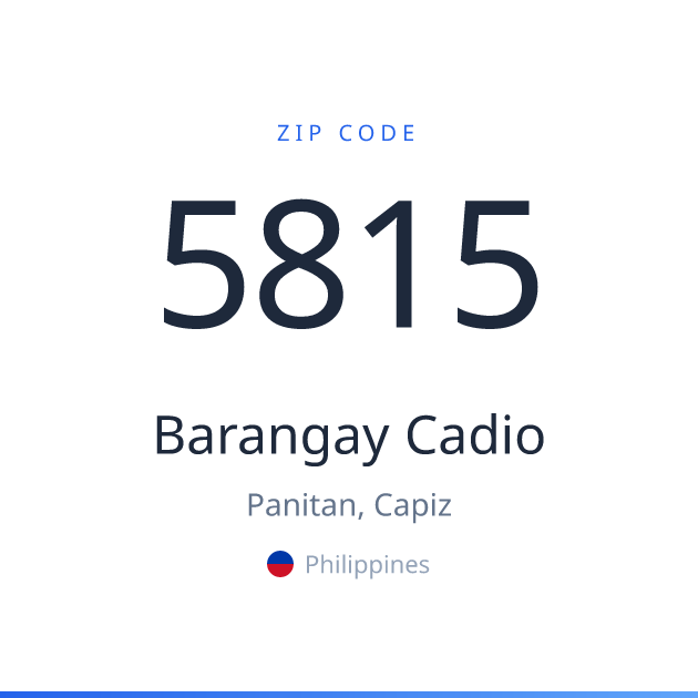 Shareable ZIP code 5815 card for Barangay Cadio, light theme