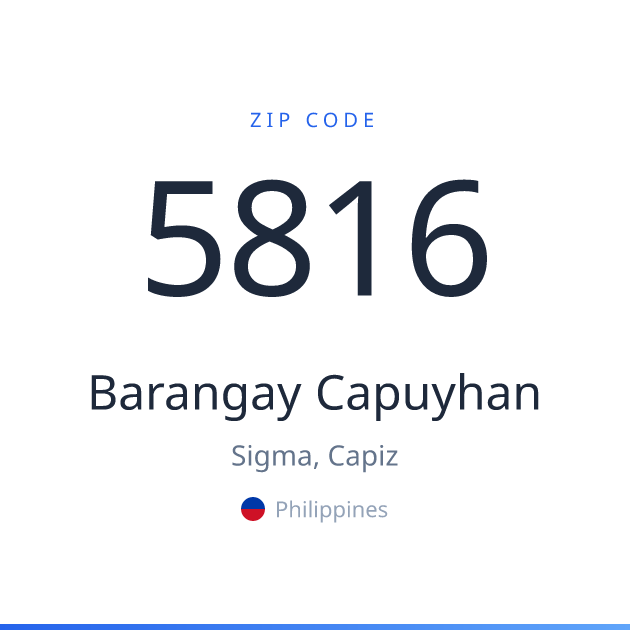 Shareable ZIP code 5816 card for Barangay Capuyhan, light theme