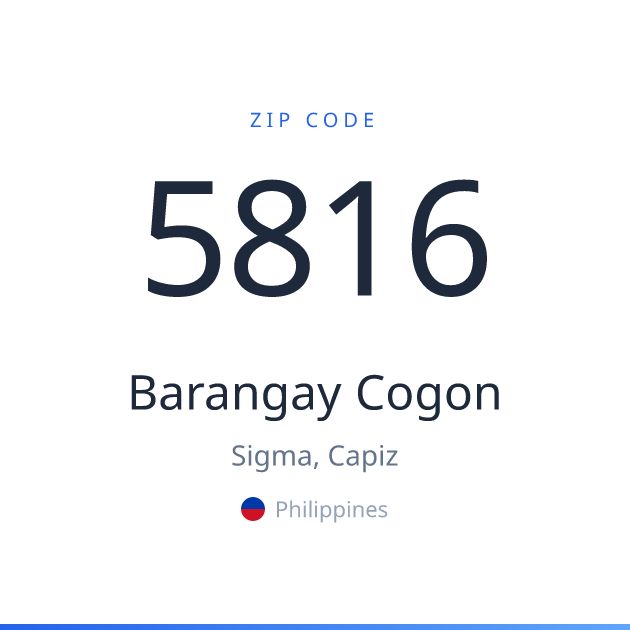 Shareable ZIP code 5816 card for Barangay Cogon, light theme