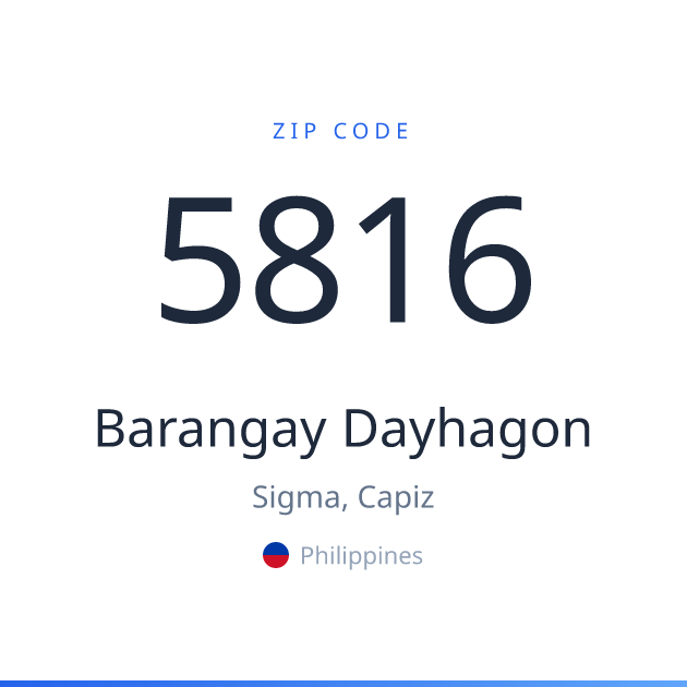 Shareable ZIP code 5816 card for Barangay Dayhagon, light theme
