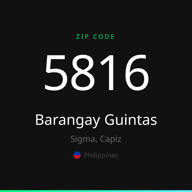 Shareable ZIP code 5816 card for Barangay Guintas, dark theme