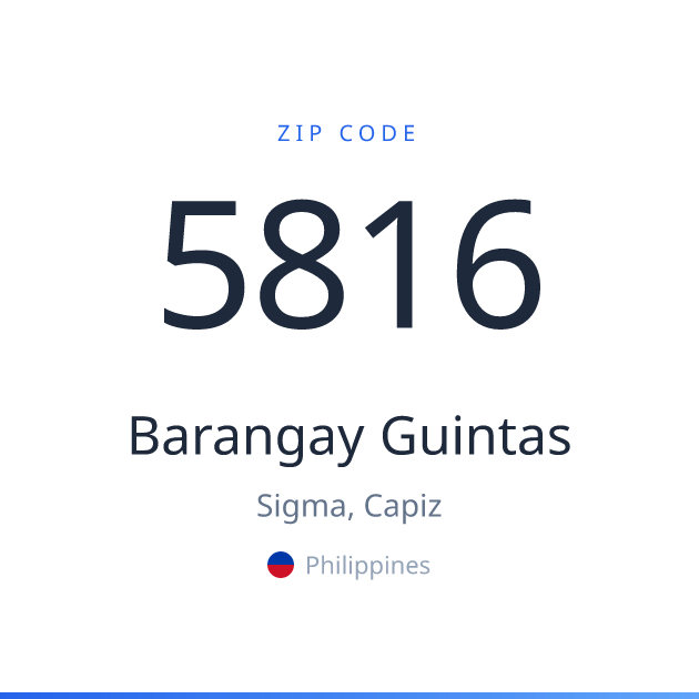 Shareable ZIP code 5816 card for Barangay Guintas, light theme