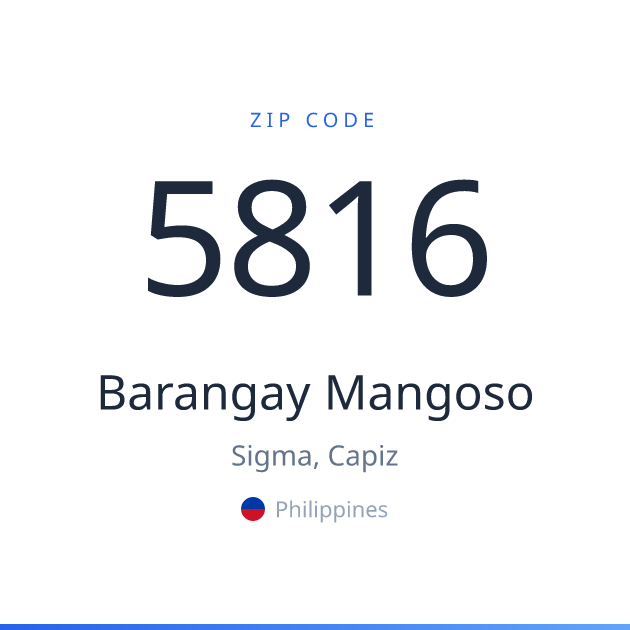 Shareable ZIP code 5816 card for Barangay Mangoso, light theme