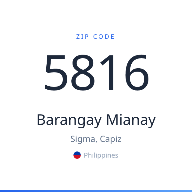 Shareable ZIP code 5816 card for Barangay Mianay, light theme