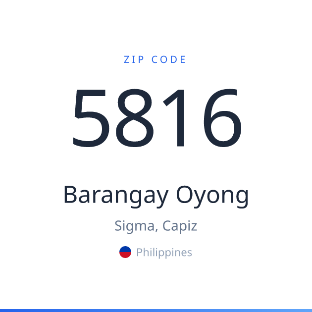 Shareable ZIP code 5816 card for Barangay Oyong, light theme