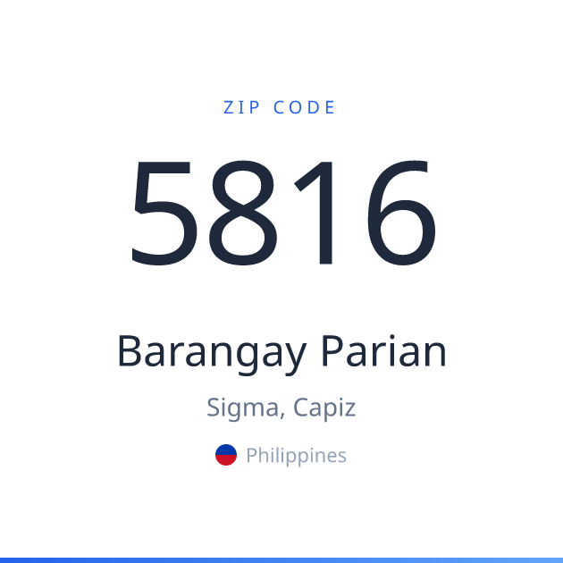 Shareable ZIP code 5816 card for Barangay Parian, light theme