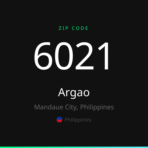Shareable ZIP code 6021 card for Argao, dark theme