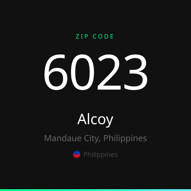 Shareable ZIP code 6023 card for Alcoy, dark theme