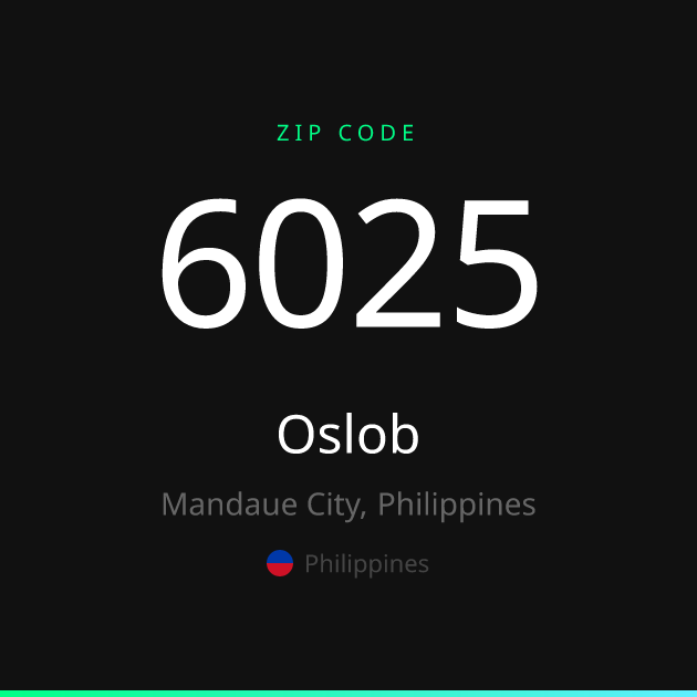 Shareable ZIP code 6025 card for Oslob, dark theme