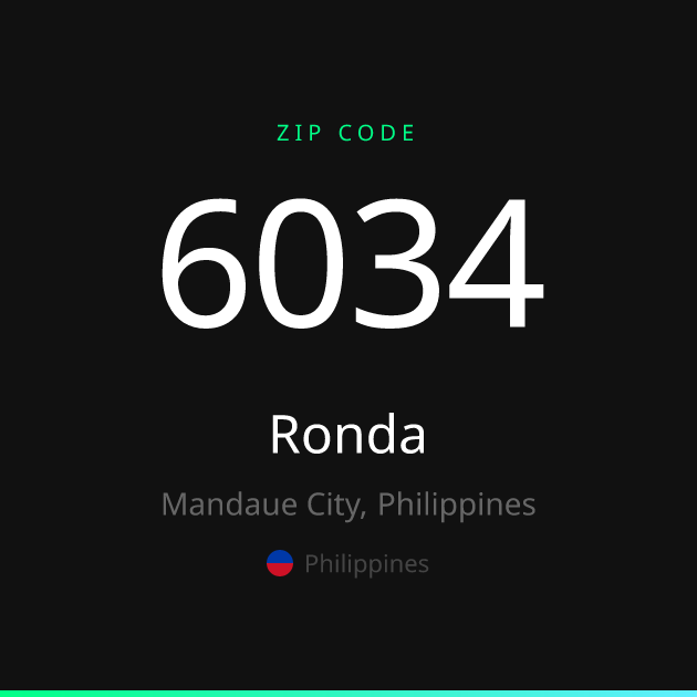 Shareable ZIP code 6034 card for Ronda, dark theme