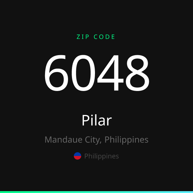 Shareable ZIP code 6048 card for Pilar, dark theme