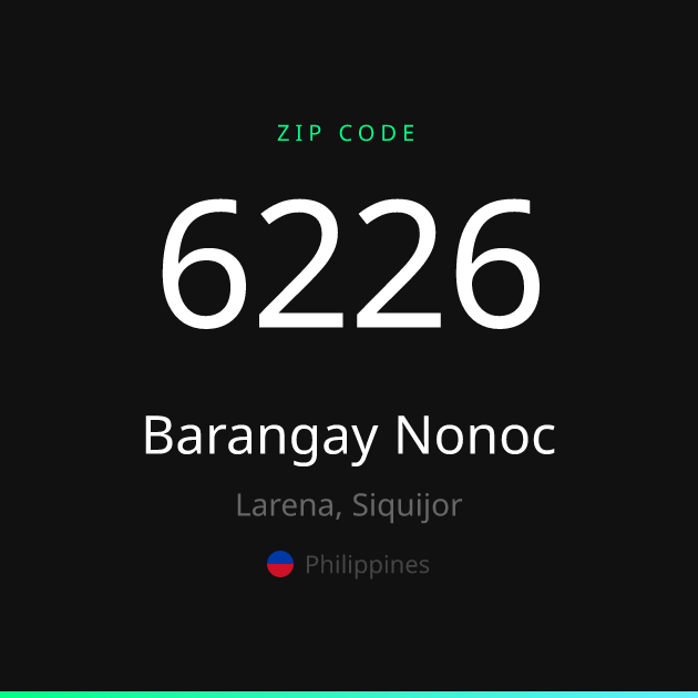 Shareable ZIP code 6226 card for Barangay Nonoc, dark theme