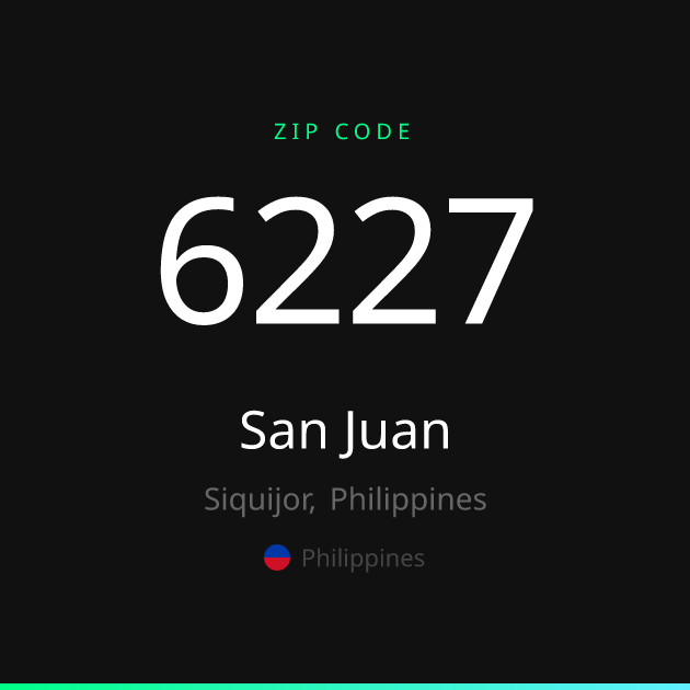 Shareable ZIP code 6227 card for San Juan, dark theme