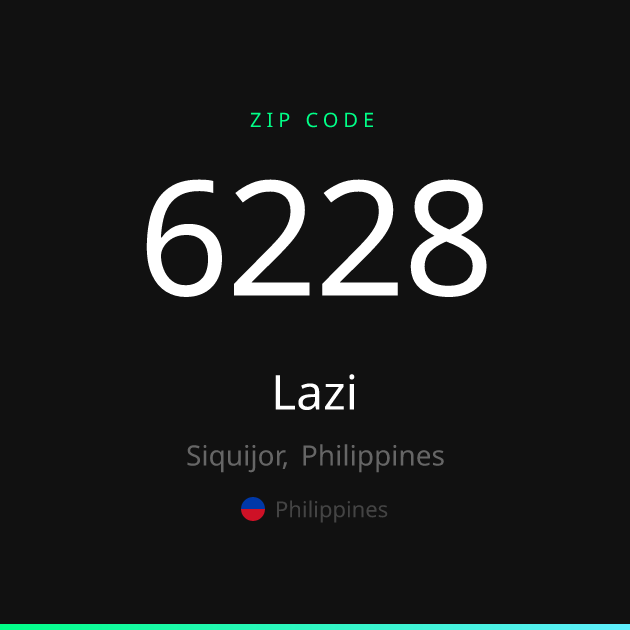 Shareable ZIP code 6228 card for Lazi, dark theme