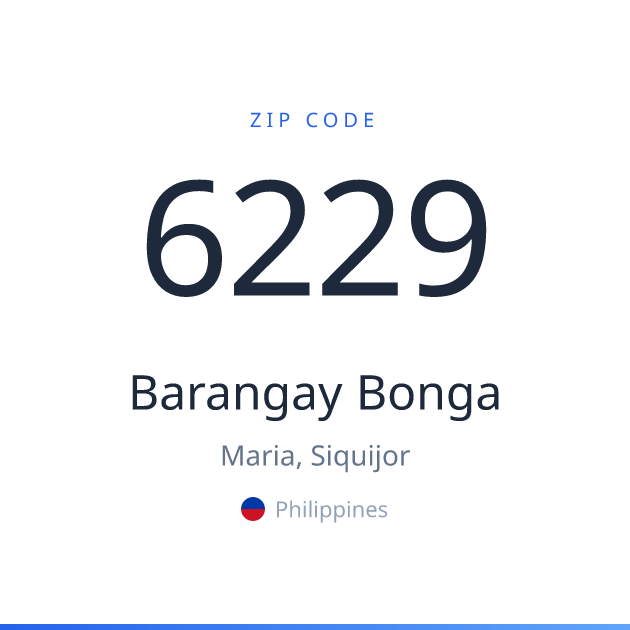 Shareable ZIP code 6229 card for Barangay Bonga, light theme