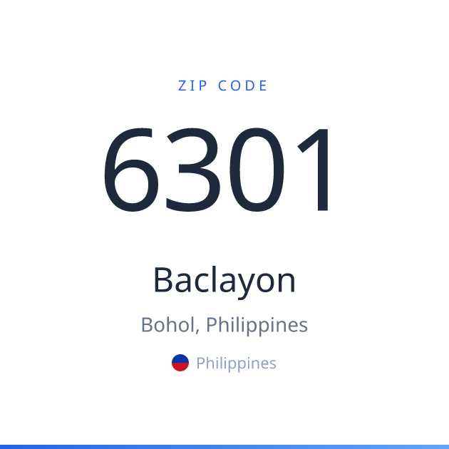 Shareable ZIP code 6301 card for Baclayon, light theme