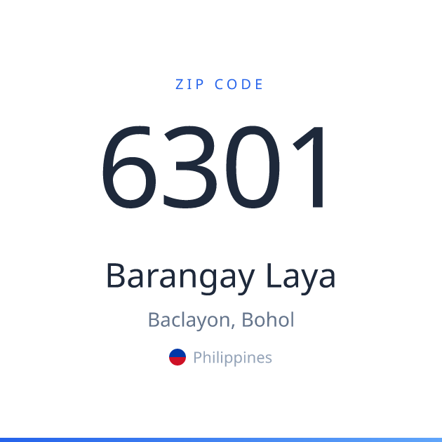 Shareable ZIP code 6301 card for Barangay Laya, light theme