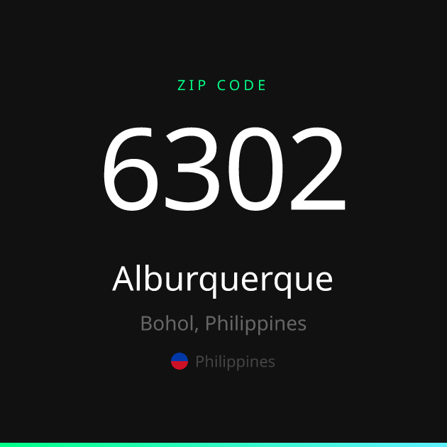 Shareable ZIP code 6302 card for Alburquerque, dark theme