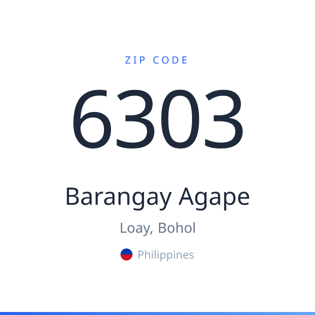 Shareable ZIP code 6303 card for Barangay Agape, light theme