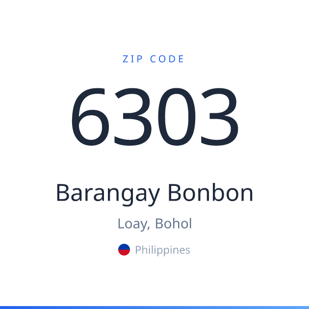 Shareable ZIP code 6303 card for Barangay Bonbon, light theme