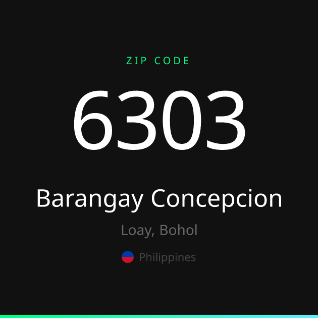 Shareable ZIP code 6303 card for Barangay Concepcion, dark theme