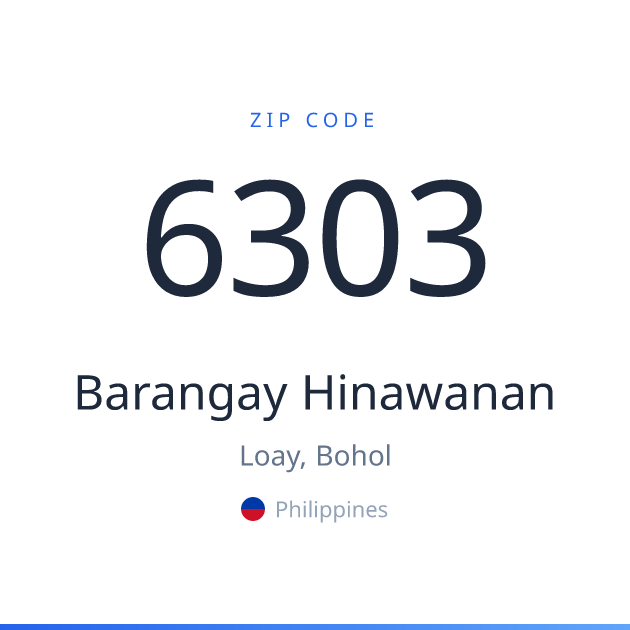Shareable ZIP code 6303 card for Barangay Hinawanan, light theme