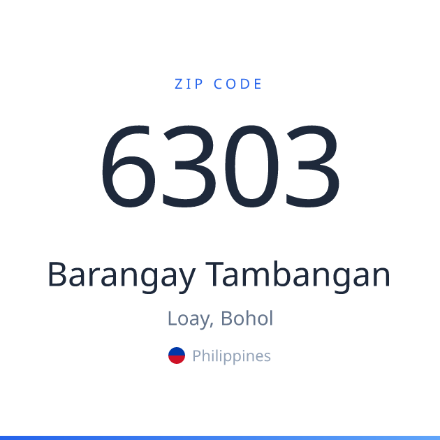 Shareable ZIP code 6303 card for Barangay Tambangan, light theme