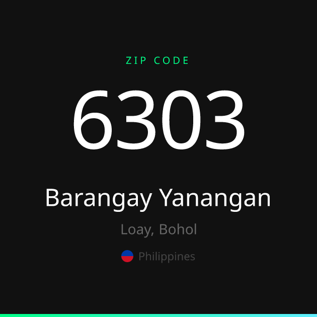 Shareable ZIP code 6303 card for Barangay Yanangan, dark theme