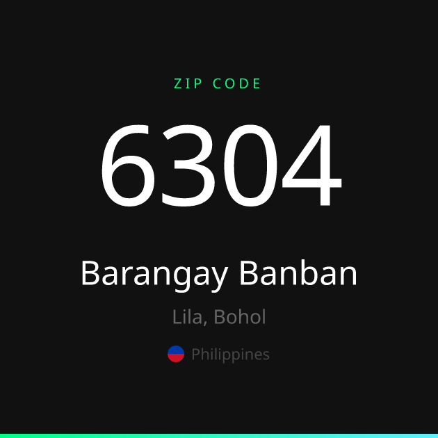 Shareable ZIP code 6304 card for Barangay Banban, dark theme