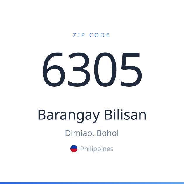 Shareable ZIP code 6305 card for Barangay Bilisan, light theme