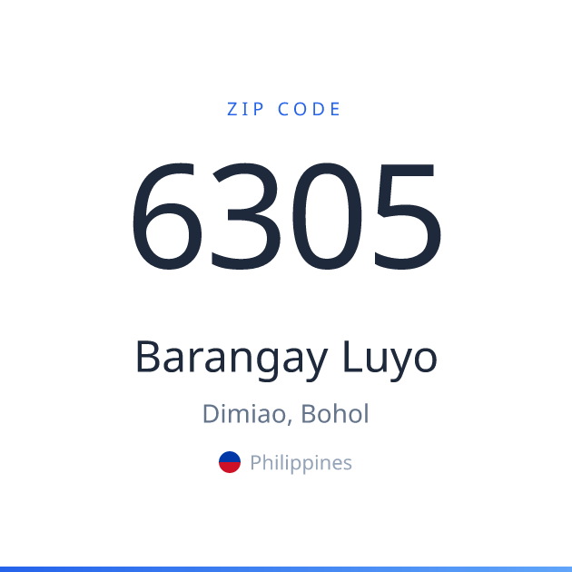 Shareable ZIP code 6305 card for Barangay Luyo, light theme