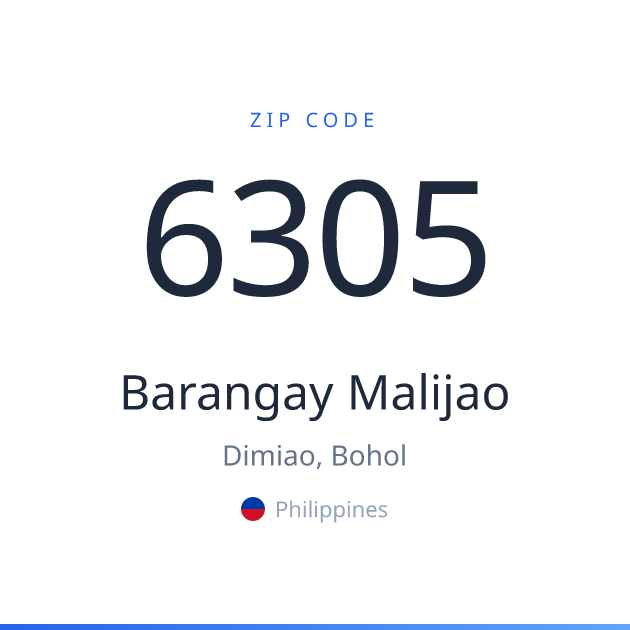 Shareable ZIP code 6305 card for Barangay Malijao, light theme