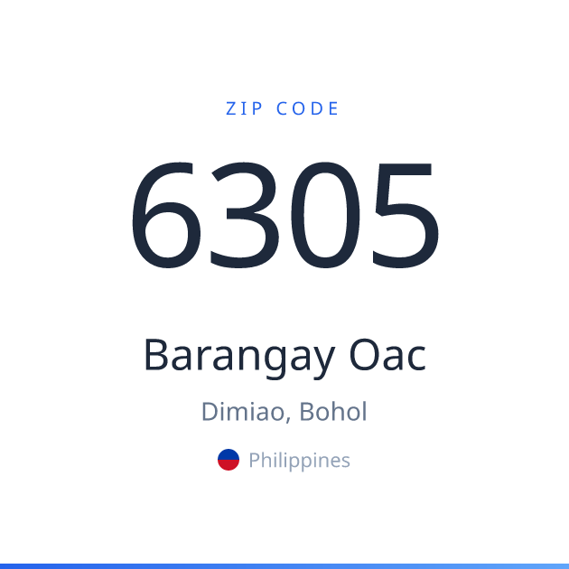 Shareable ZIP code 6305 card for Barangay Oac, light theme