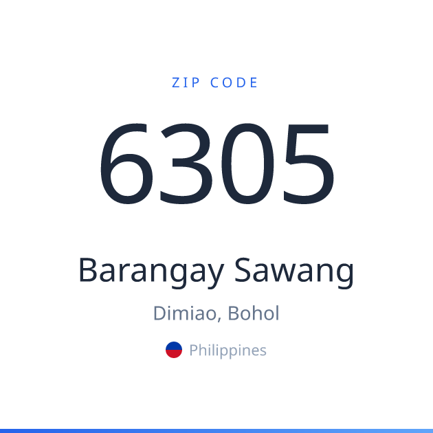 Shareable ZIP code 6305 card for Barangay Sawang, light theme
