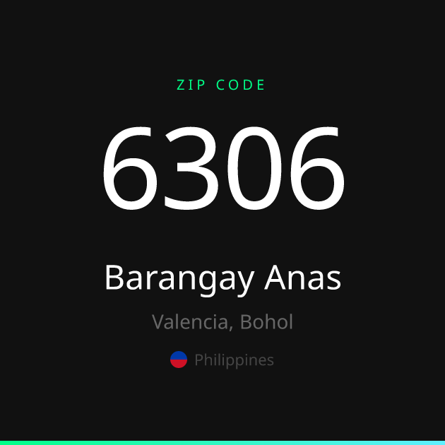 Shareable ZIP code 6306 card for Barangay Anas, dark theme