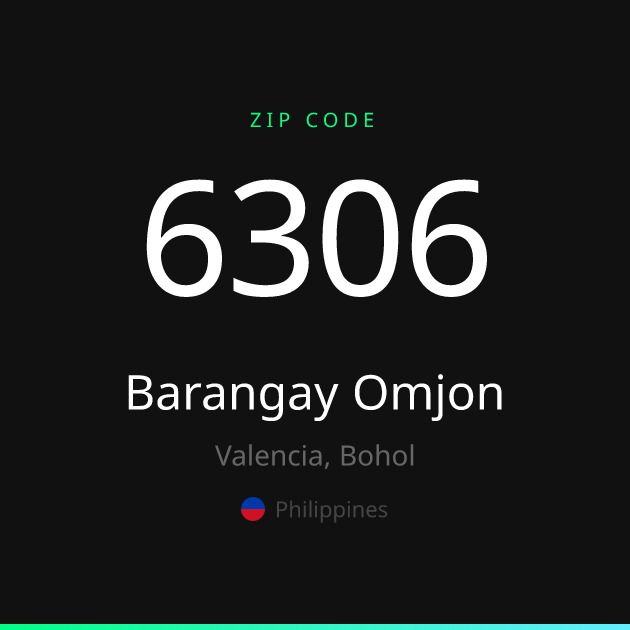 Shareable ZIP code 6306 card for Barangay Omjon, dark theme
