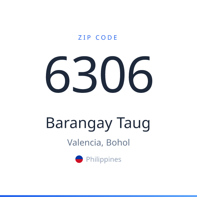 Shareable ZIP code 6306 card for Barangay Taug, light theme