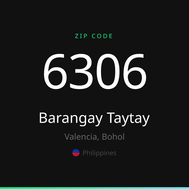 Shareable ZIP code 6306 card for Barangay Taytay, dark theme