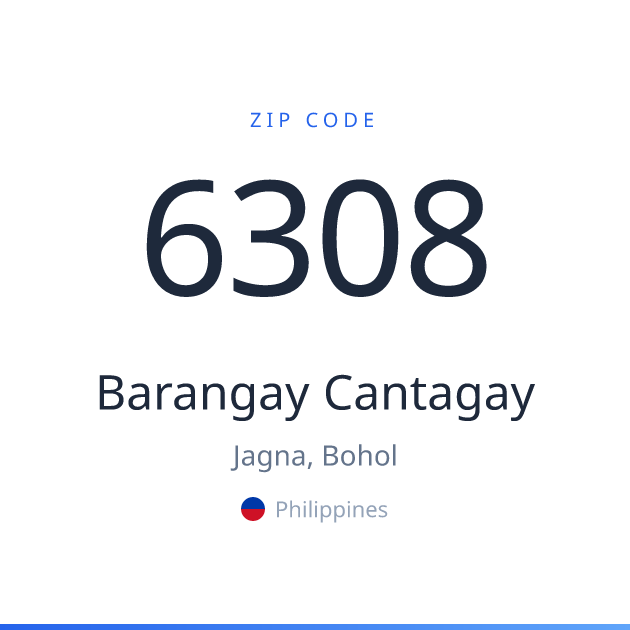 Shareable ZIP code 6308 card for Barangay Cantagay, light theme