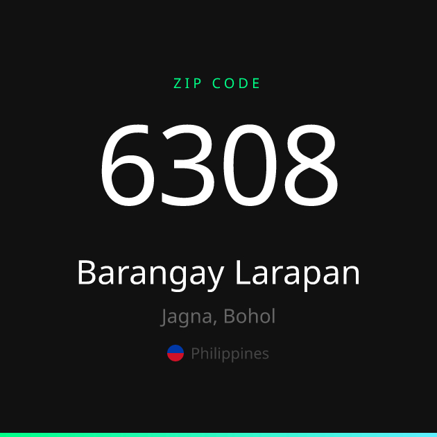Shareable ZIP code 6308 card for Barangay Larapan, dark theme