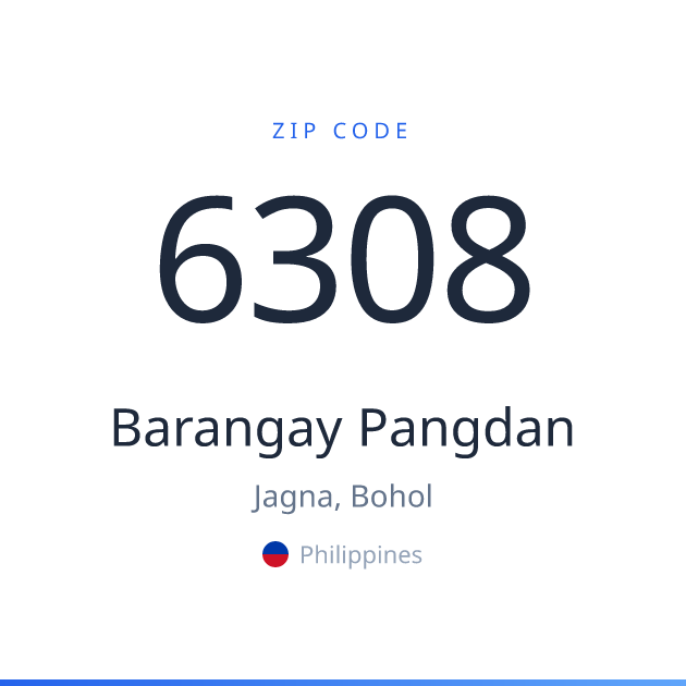 Shareable ZIP code 6308 card for Barangay Pangdan, light theme