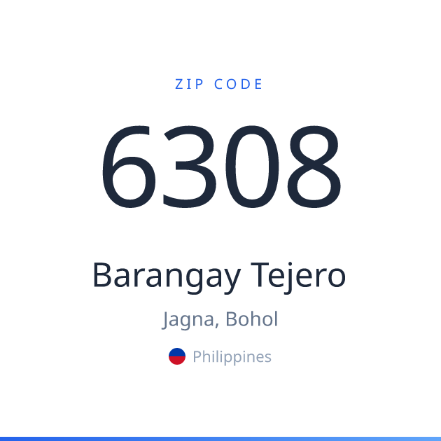 Shareable ZIP code 6308 card for Barangay Tejero, light theme