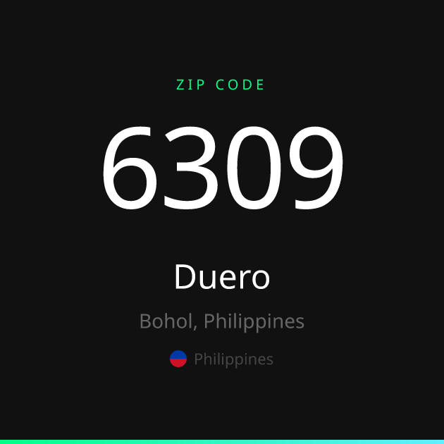 Shareable ZIP code 6309 card for Duero, dark theme